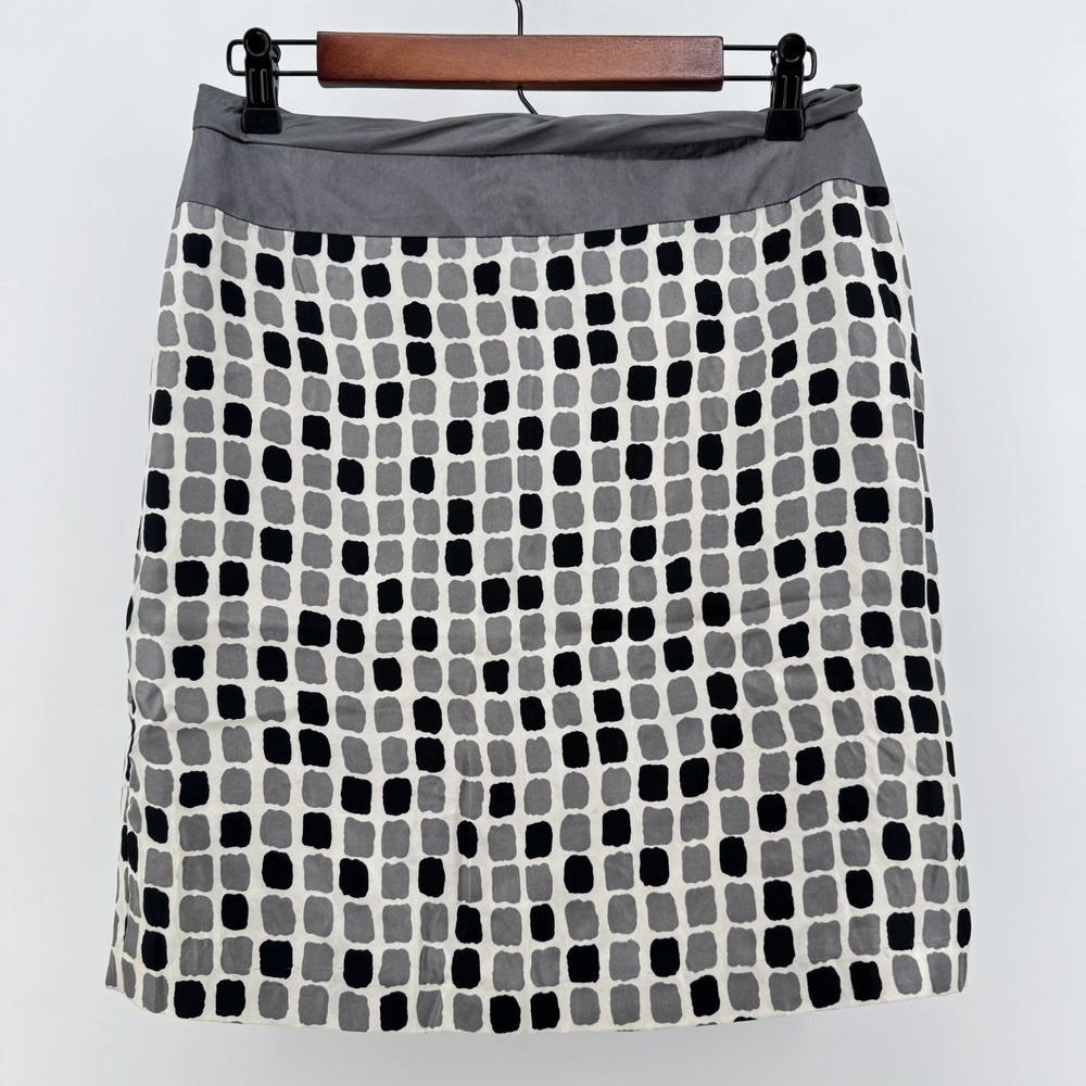Anthropologie Baraschi Silk Pencil Skirt Women‎ 6 Gray Geometric Mosaic Lined